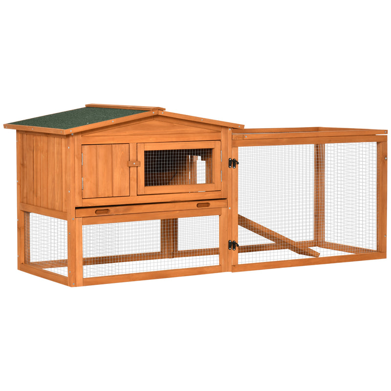 PawHut Rabbit Hutch and Run Outdoor w/ Sliding Tray Hay Rack Ramp, 156x58x68 cm