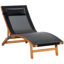 Outsunny Ergonomic Outdoor Chaise w/ Adjustable Back and Pillow for Garden Black