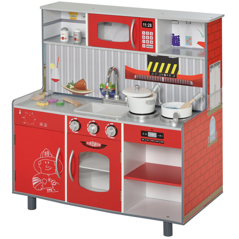 HOMCOM Multifunction Kids Kitchen Set Doll House Pretend Cooking Set Red