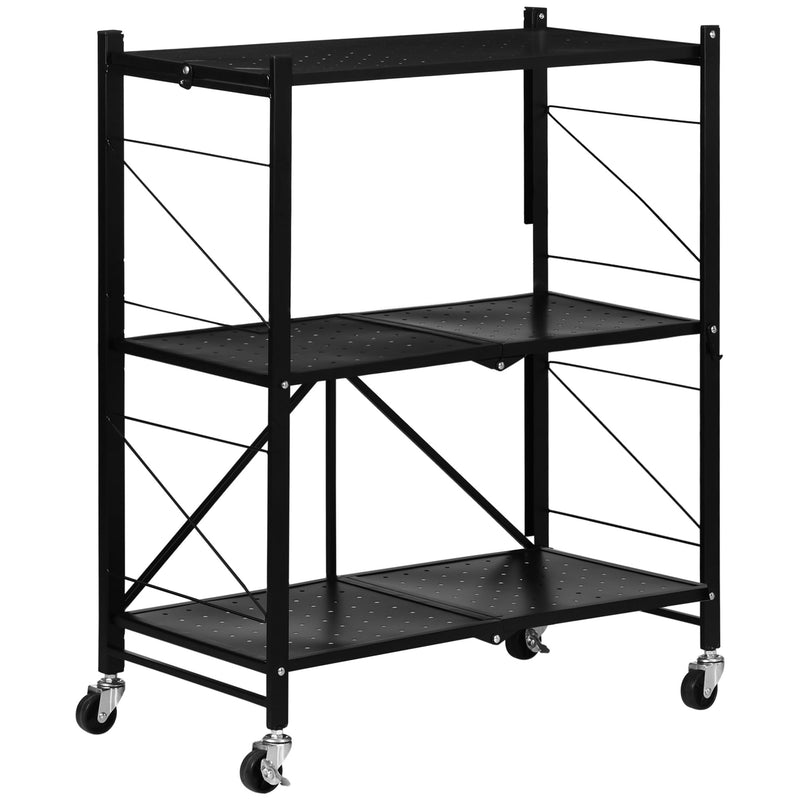 HOMCOM 3-Tier Utility Cart, Rolling Storage Trolley for Kitchen, Living Room