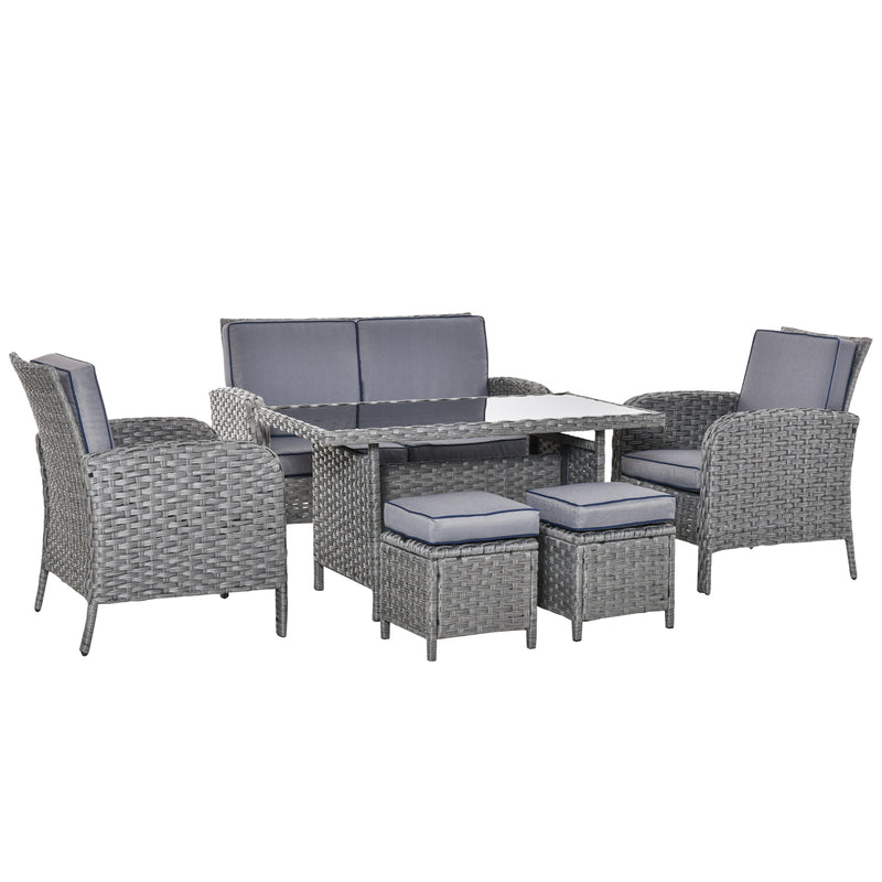 Outsunny Rattan Dining Furniture Set 6 Seater- Grey