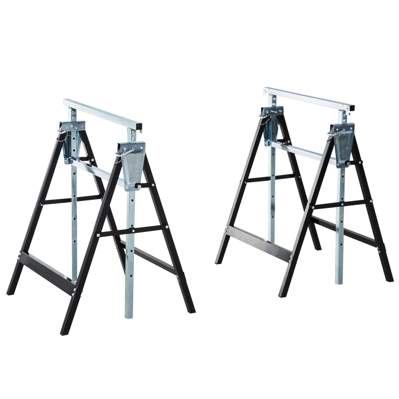 HOMCOM Set Of 2 Steel Saw Horses Telescopic Builders Work Bench Folding Black