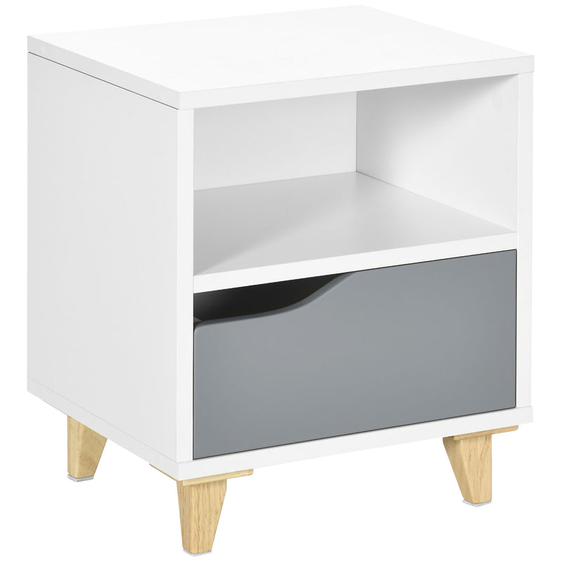 HOMCOM Bedroom Bedside Table, Sofa Side Table with Drawer Shelf and Wood Legs
