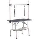 PawHut Metal Adjustable Dog Grooming Table Rubber Top 2 Safety Slings Mesh Black