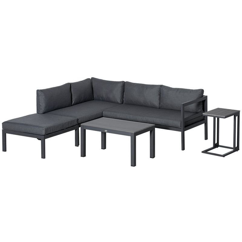 Outsunny 5-Piece Corner Garden Furniture Set w/ 2 Tables, Grey Aluminium Frame