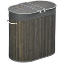 HOMCOM 100L Bamboo Laundry Basket w/ 2 Compartments Washing Baskets Grey