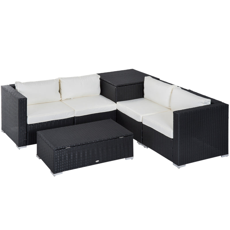 Outsunny Rattan Corner Sofa Set - Black