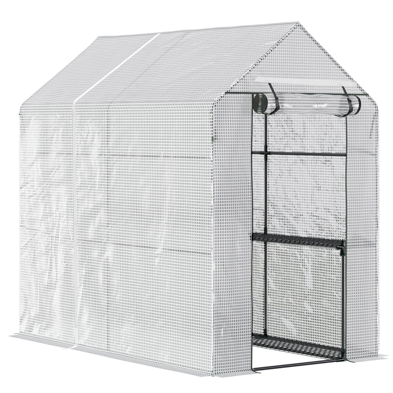 Outsunny Walk in Greenhouse w/Shelves Steeple Grow House 186x 120 x 190cm White