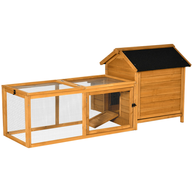 PawHut Wooden Chicken Coop Hen House w/ Removable Tray, Nesting Box, Run, Ramp