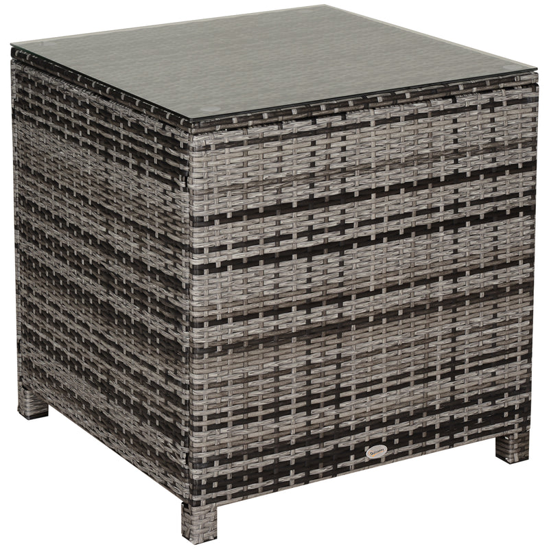 Outsunny Side Table Furniture Tempered Glass Garden Patio Wicker Mixed Grey
