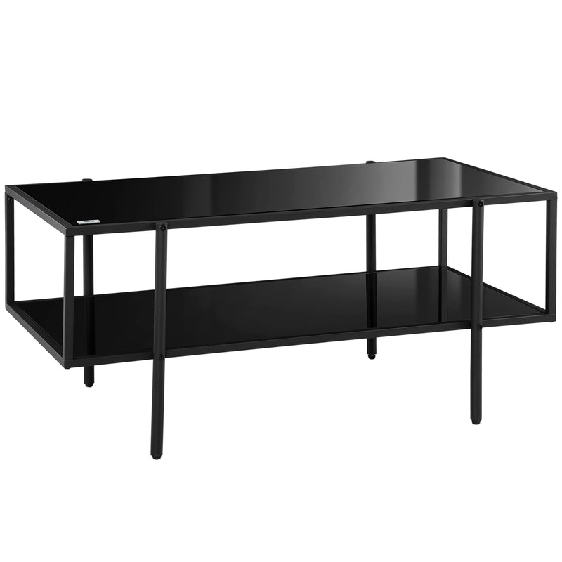HOMCOM Coffee Table with Tempered Glass Top, Centre Table with 2-Tier Storage