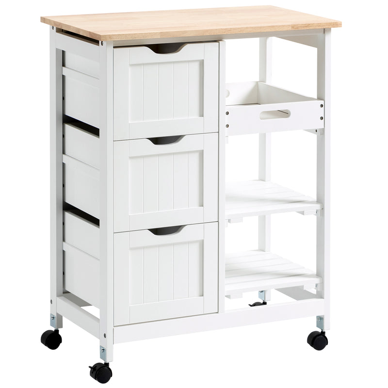 HOMCOM Rolling Kitchen Island Cart, Bar Serving Cart, Compact Trolley White