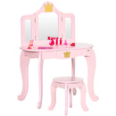 HOMCOM Kids Dressing Table with Mirror and Stool Kids Vanity Table - Pink