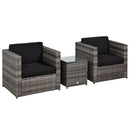 Outsunny 3Pcs Patio 2 Seater Rattan Garden Furniture, Coffee set w/ Cushions