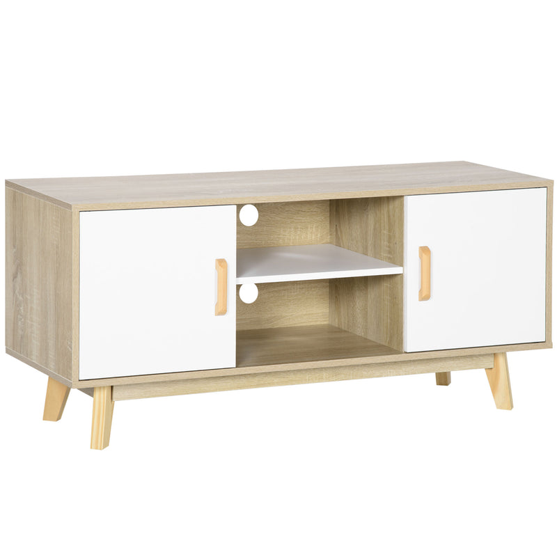 HOMCOM TV Cabinet Stand Entertainment Center w/ Storage for 55" TVs, Natural