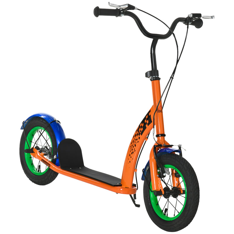 HOMCOM Kids Kick Scooter Adjustable Height Dual Brakes 12" Inflatable Wheels
