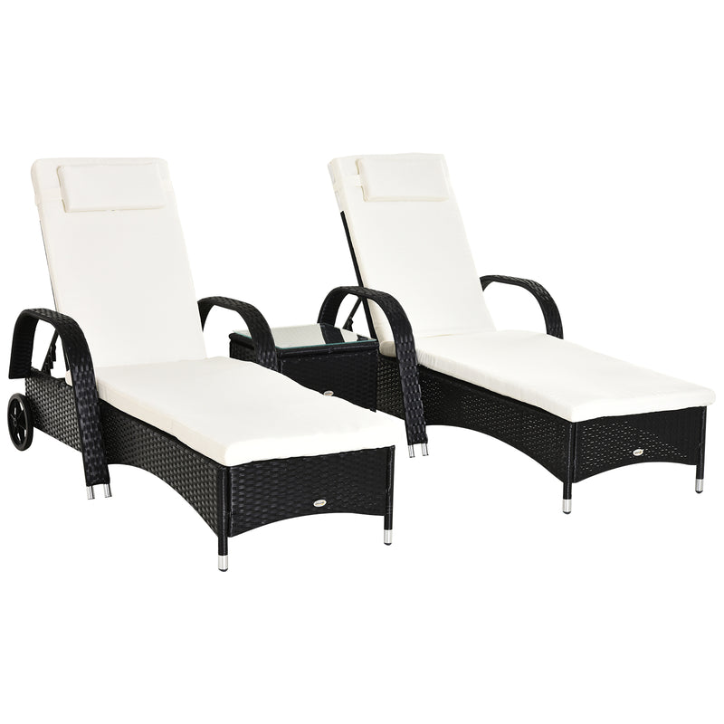 Outsunny Rattan Lounge Set with Side Table - Black