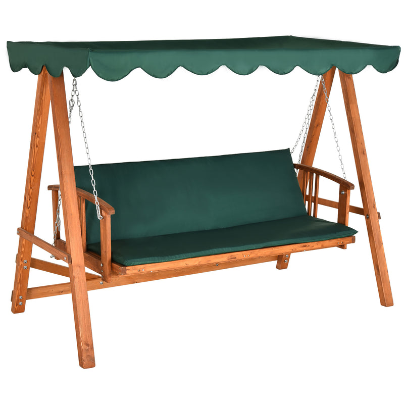 Outsunny 3-Seat Wooden Porch Swing with Arbor Frame