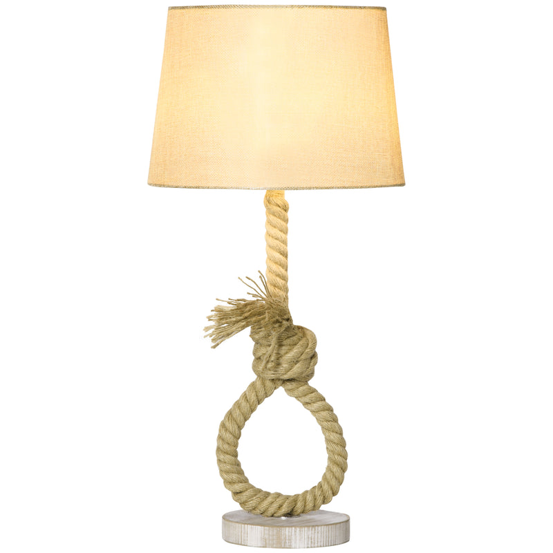 HOMCOM Farmhouse Table Lamp with Fabric Lampshade Knotted Hemp Rope for Study