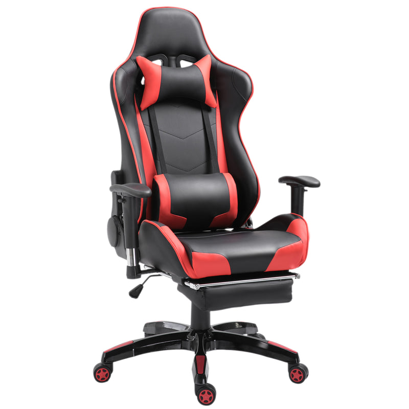HOMCOM High Back Gaming Chair PU Leather Computer Chair with Footrest, Red