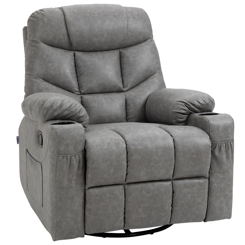 HOMCOM Manual Recliner Chair with Footrest, Cup Holder, Swivel Base, Grey