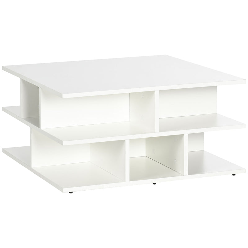 HOMCOM Square Modern 2-Tier Coffee Table with Multiple Storage Shelves White