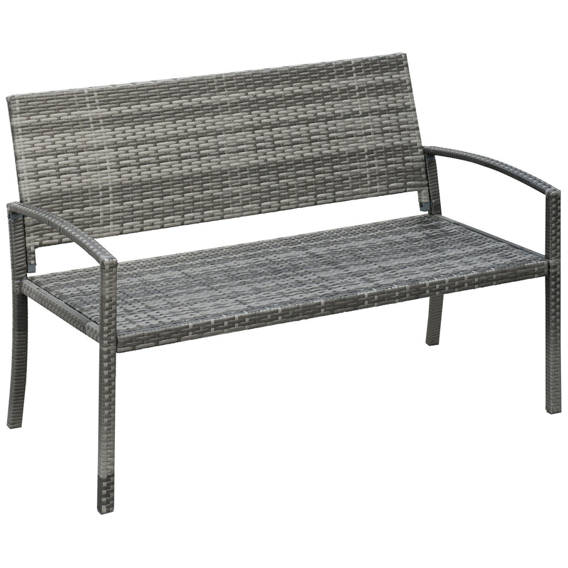 Outsunny Patio Rattan 2 Seater Garden Bench Love Seater Garden Armchair Grey