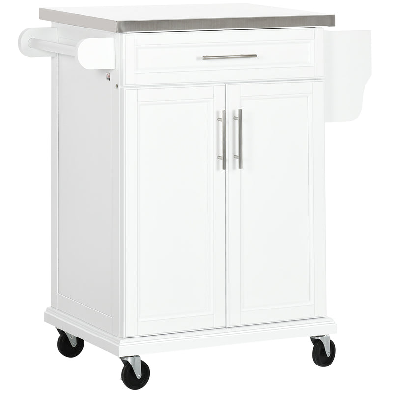 HOMCOM Rolling Kitchen Cart Storage Trolley with Drawer Towel Rail Steel White