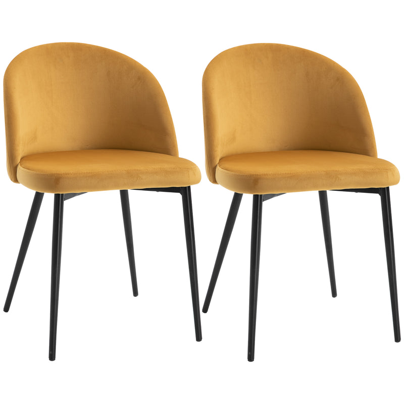 HOMCOM Modern Upholstered Fabric Bucket Seat Dining Chairs Set of 2 Yellow