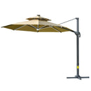 Outsunny 3m Cantilever Parasol Solar Lights Power Bank Base 360° Spin Beige