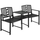 Outsunny Tete-a-tete Chair 2-Seater Steel Bench W/ Coffee Table Backyard Porch