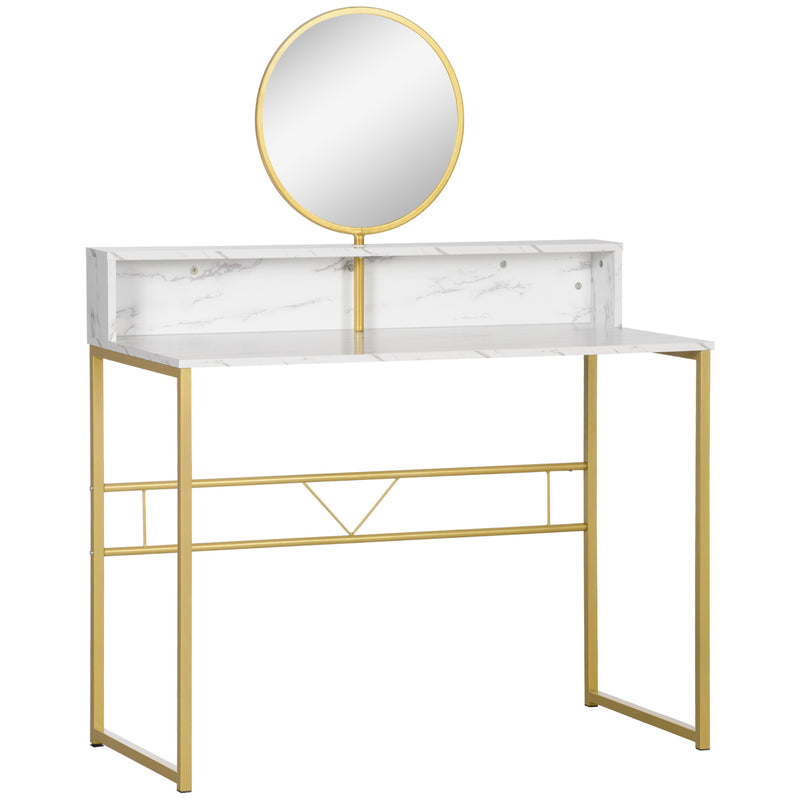 HOMCOM Dressing Table Vanity Makeup Desk W/ Faux Marble and Steel Frame White