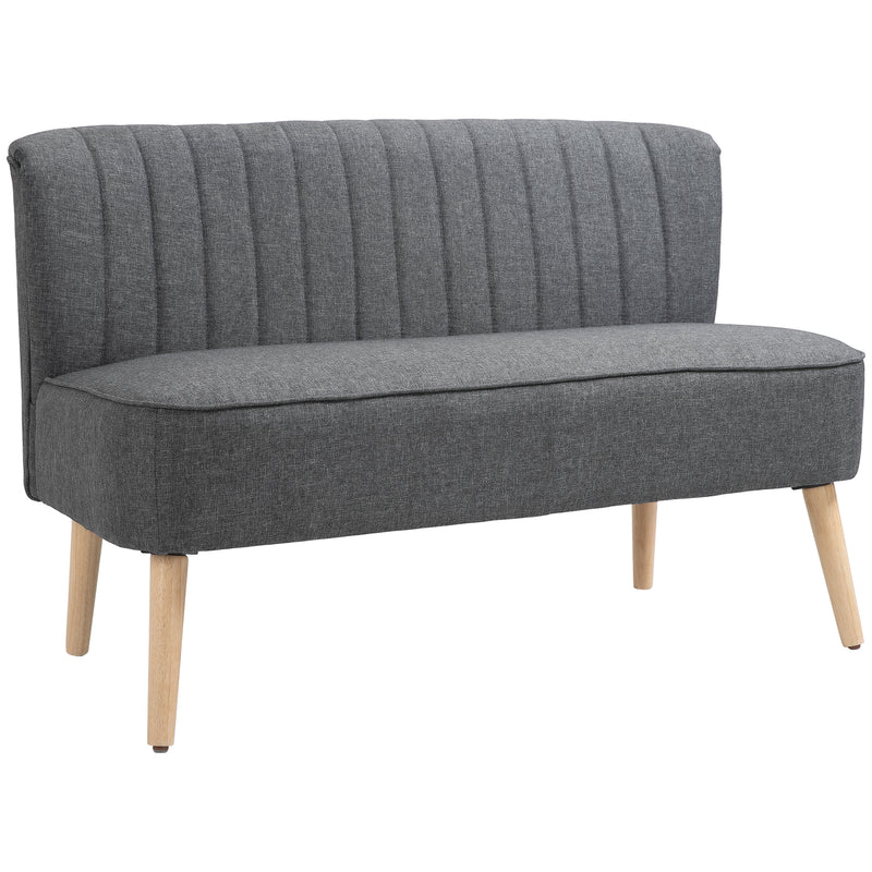 HOMCOM Linen-Feel Double Sofa w/ Wood Frame Foam Padding High Back, Grey