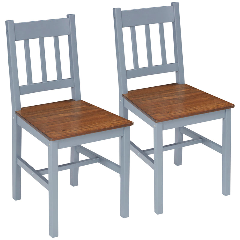 HOMCOM Dining Chairs Set of 2, Pine Wood Frame, Slat Back for Kitchen Grey