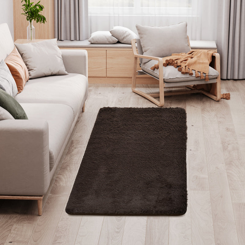 HOMCOM Brown Fluffy Area Rug Shaggy Carpet for Living Room, Bedroom, 90x150cm