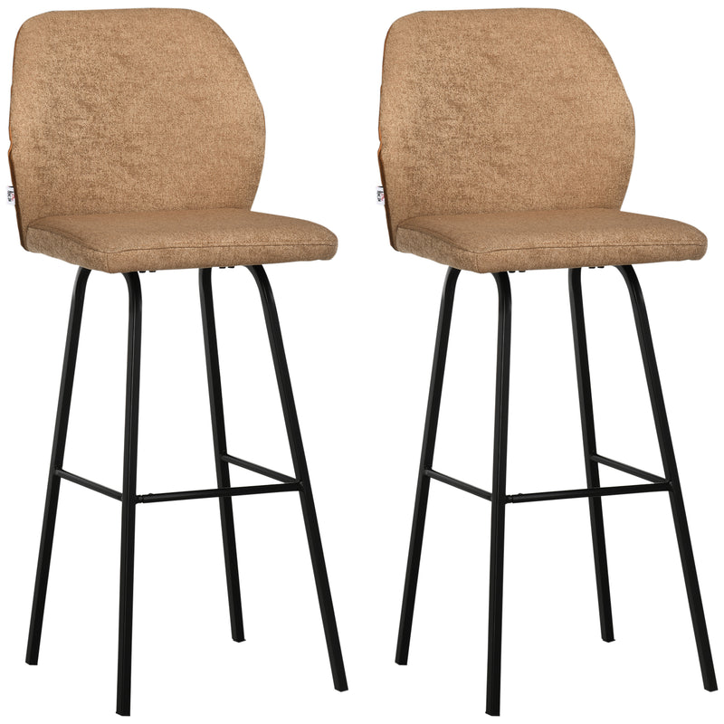 HOMCOM Bar Stools Set of 2, Upholstered Kitchen Stools with Back, Footrest