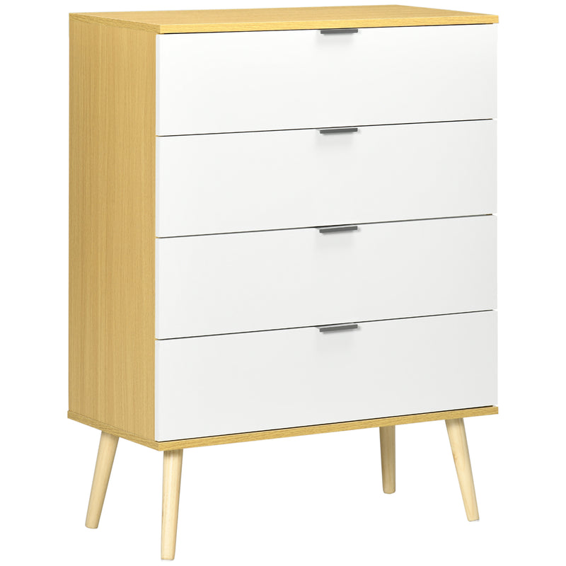 HOMCOM Chest of Drawers, 4 Drawer Unit Storage Cabinet, White and Natural