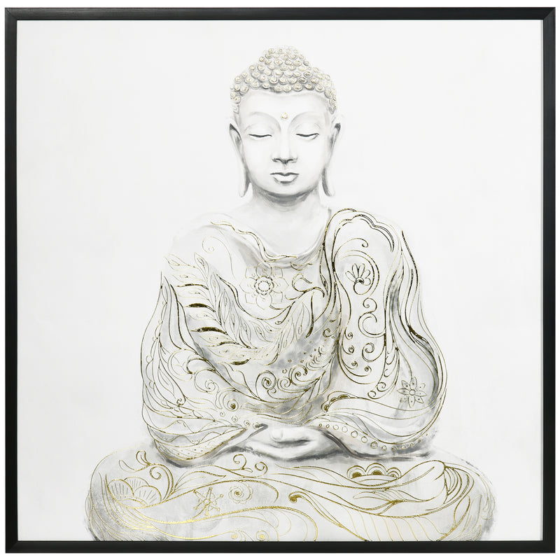 HOMCOM Gold Textured Canvas Wall Art Buddha for Living Room Bedroom, 83x83cm