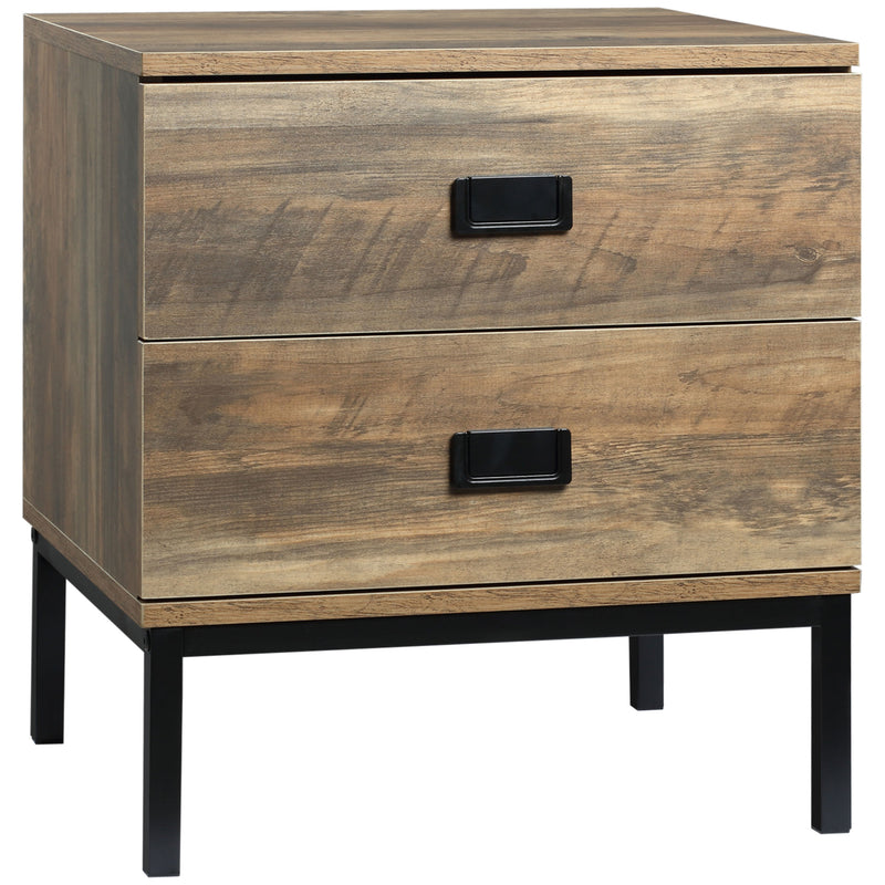 HOMCOM Retro Bedside Table Metal Frame Bedroom Side Table w/ 2 Drawers Coffee