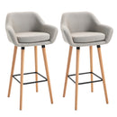 HOMCOM 2 PCs Upholstered Bucket Seat Bar Stools w/ Solid Wood Legs Beige
