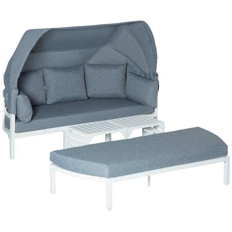 Outsunny 4 PCS Outdoor Garden Sofa Set, Lounge Bed with Canopy, Padded Cushions