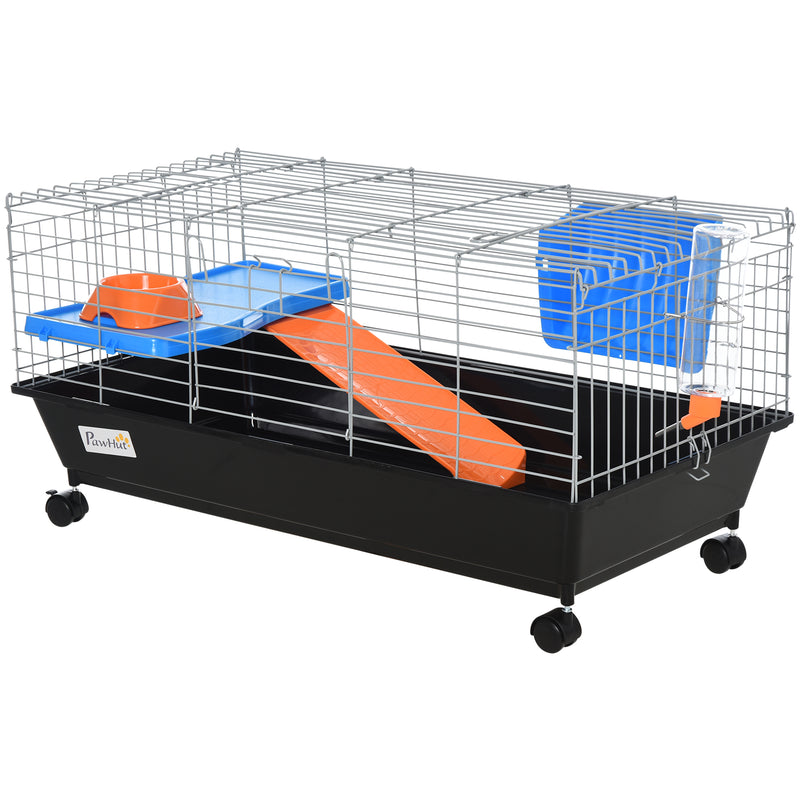 PawHut 89cm Small Animal Cage for Rabbit Ferret Guinea Pig w/ Food Dish Black