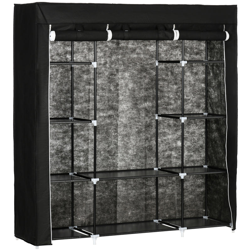 HOMCOM Fabric Wardrobe with 10 Shelves 1 Hanging Rail Foldable Closets Black