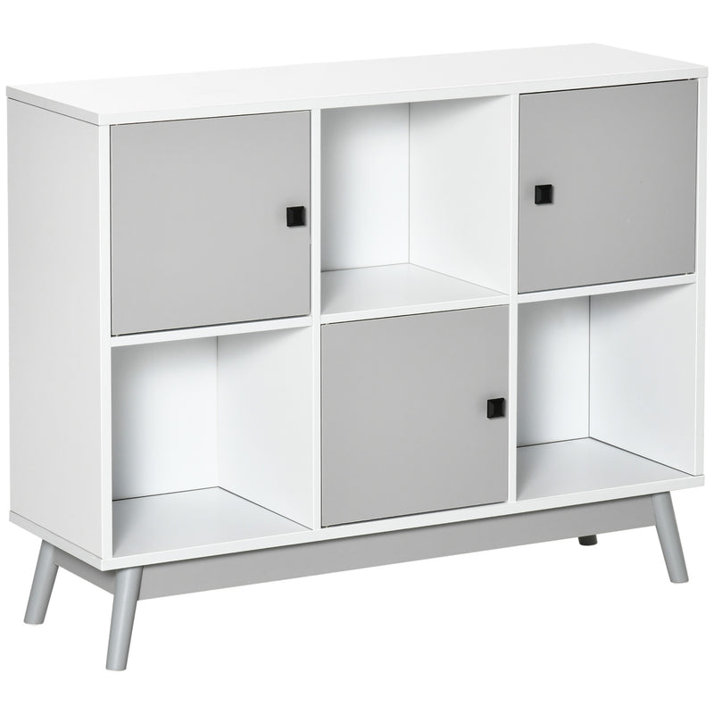 HOMCOM Bookcase, Display Cabinet with 6 Storage Cubes for Living Room Grey