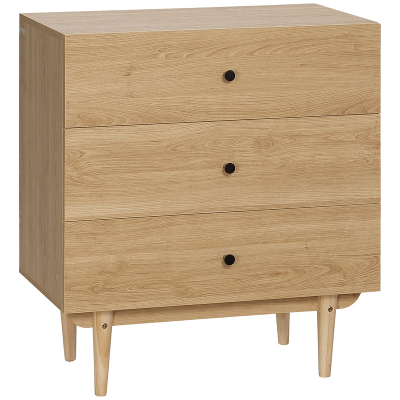 HOMCOM Chest of Drawers, 3 Drawer Unit Storage Cabinet for Bedroom, Natural