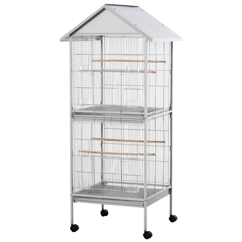 PawHut Wrought Metal Bird Cage Feeder for Small and Medium Sized Birds White