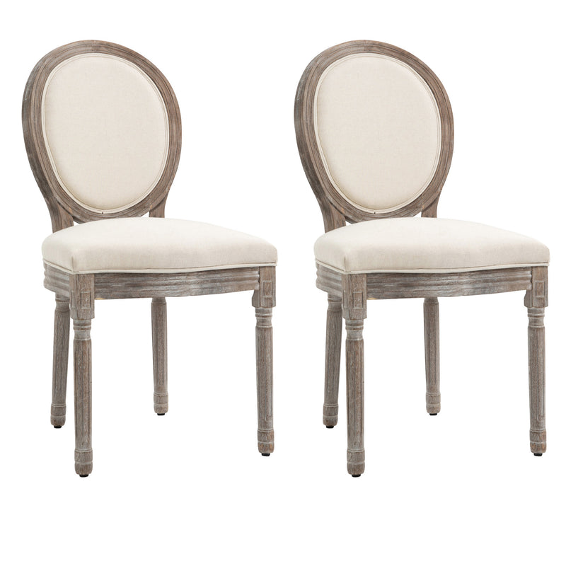 HOMCOM Set of 2 Elegant French-Style Dining Chairs w/ Wood Frame Foam Seat Ivory