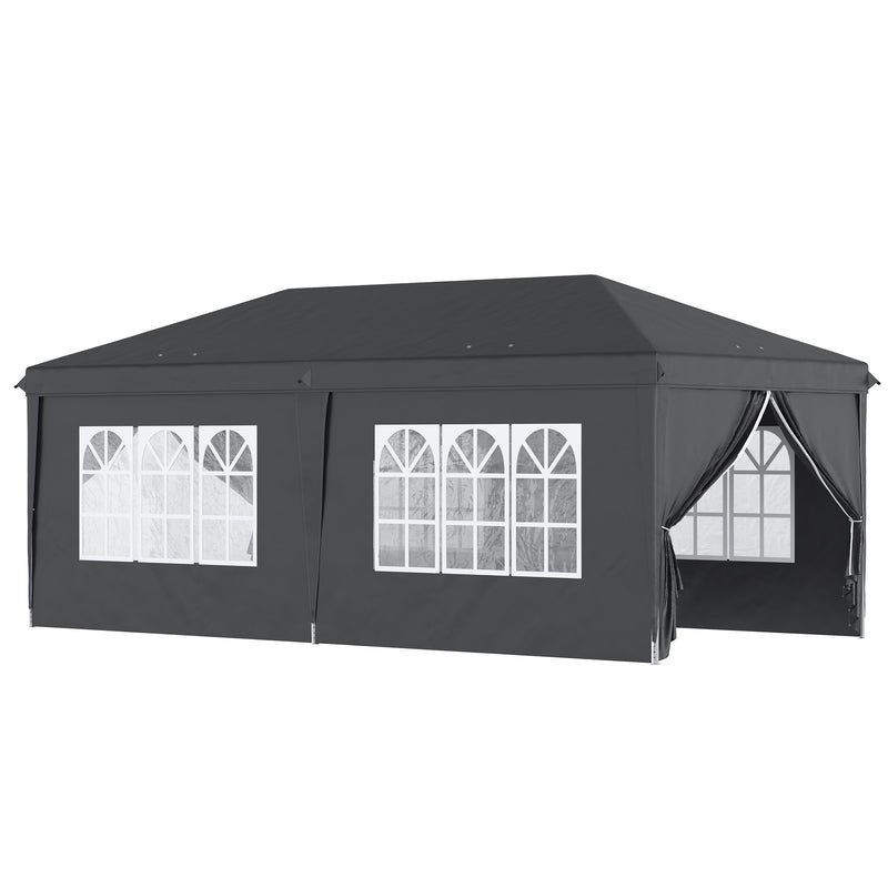 Outsunny 3 x 6m Pop Up Gazebo Height Adjustable Party Tent w/ Storage Bag Black