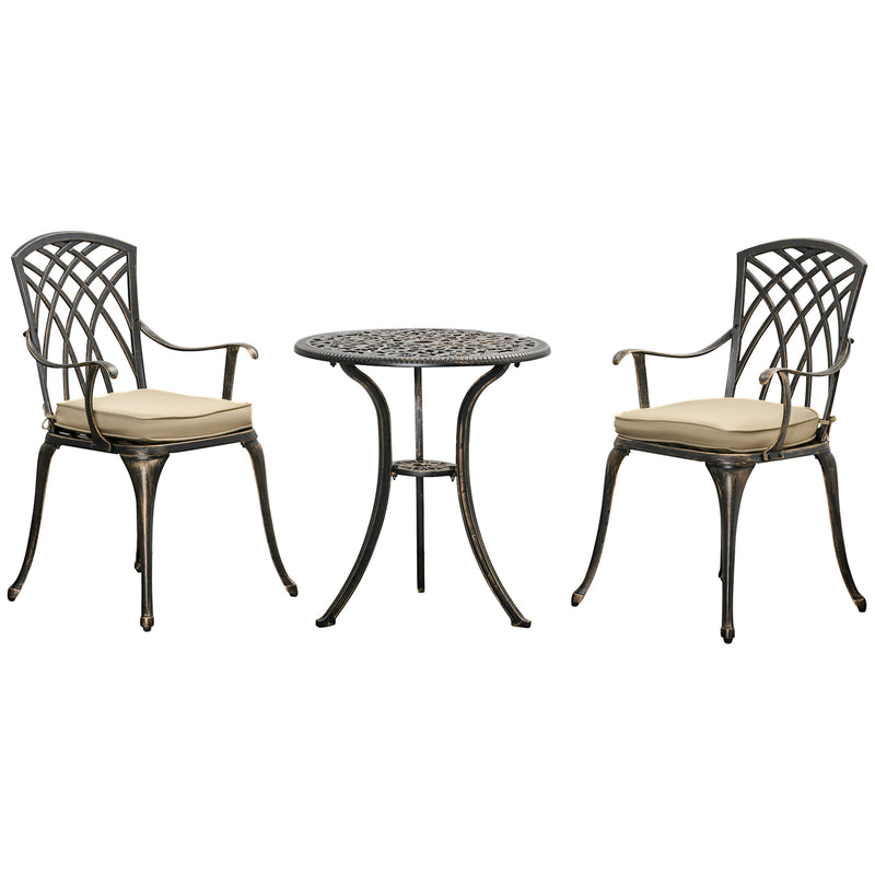 Outsunny 3 PCs Aluminium Garden Coffee Table Set w/ Parasol Hole & Cushions