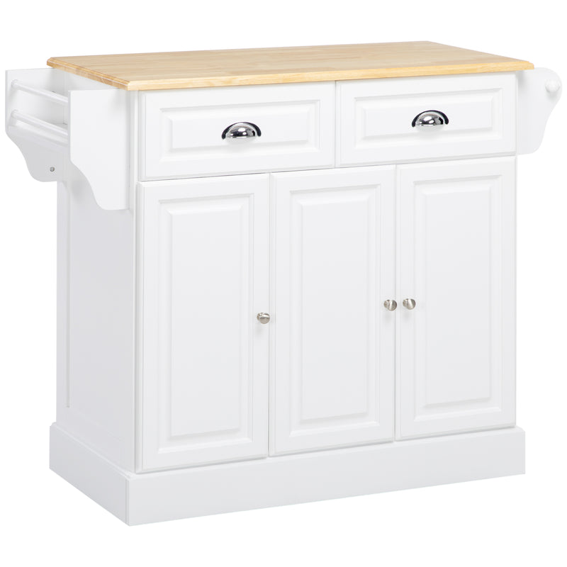 HOMCOM Kitchen Island with Adjustable Shelf Storage Drawers and Cabinets White
